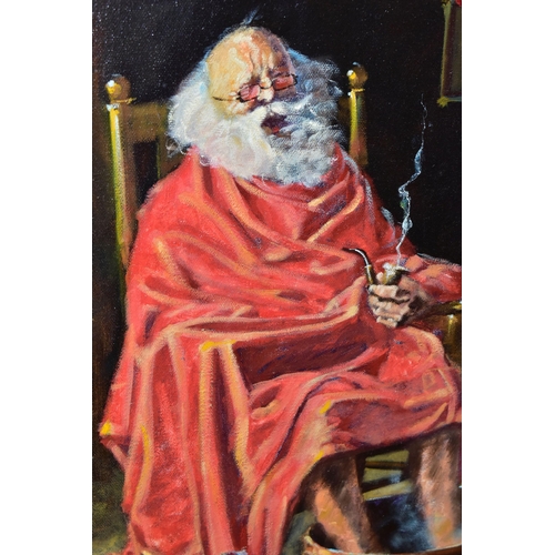 444 - DENIS EDWARD CARROLL (BRITISH 1931) 'CHRISTMAS MORNING', a depiction of Father Christmas soaking his... 