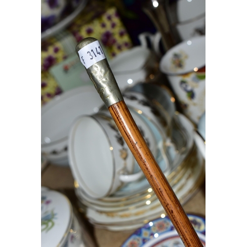 446 - A QUANTITY OF WEDGWOOD 'ICE ROSE' PATTERN GIFTWARE, A REGIMENTAL SWAGGER STICK AND TEAWARES, compris... 