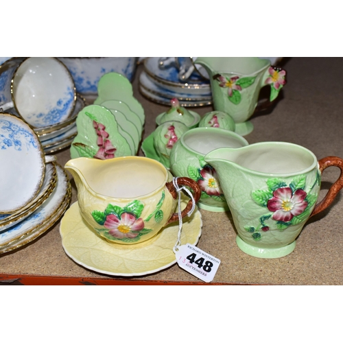 448 - A ROYAL ALBERT CHINA TEA SET PATTERN 1382, a pale blue floral design on a white ground with gold gil... 