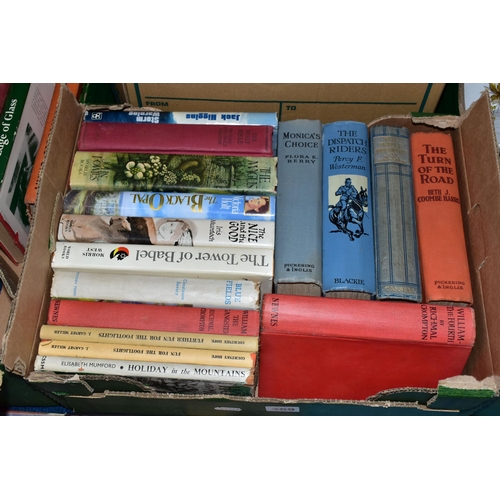 468 - FOUR BOXES OF BOOKS, RECORDS & SUNDRIES to include forty-nine book titles in hardback format, subjec... 