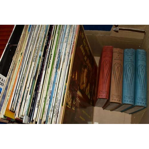 468 - FOUR BOXES OF BOOKS, RECORDS & SUNDRIES to include forty-nine book titles in hardback format, subjec... 