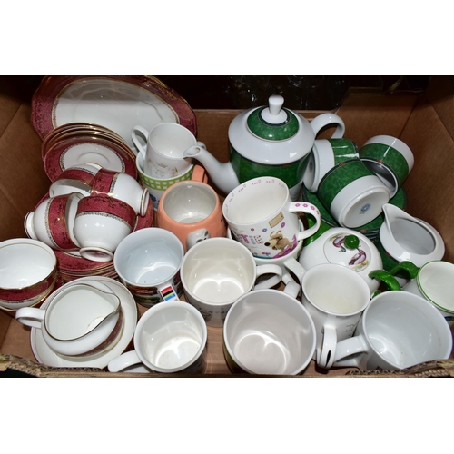 475 - FOUR BOXES AND LOOSE CERAMICS AND GLASS WARES, to include a Bretby Stoneware dish marked 'POES', a s... 