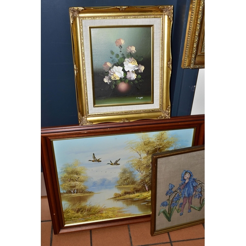 479 - A SMALL QUANTITY OF PICTURES AND PRINTS, comprising a still life flower study signed Ebwards, oil on... 