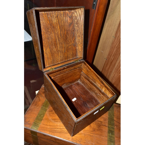 487 - A MAHOGANY VICTORIAN WRITING SLOPE, with brass banding, with an internal black leather writing slope... 