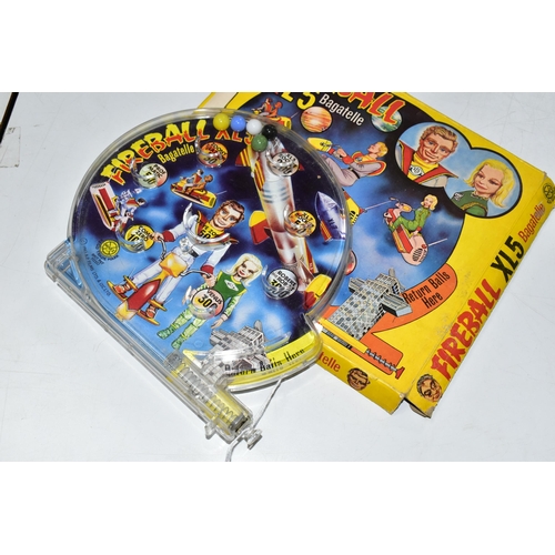 498 - A BOXED MARX FIREBALL XL5 BAGATELLE GAME, appears complete and in good condition with some minor scr... 