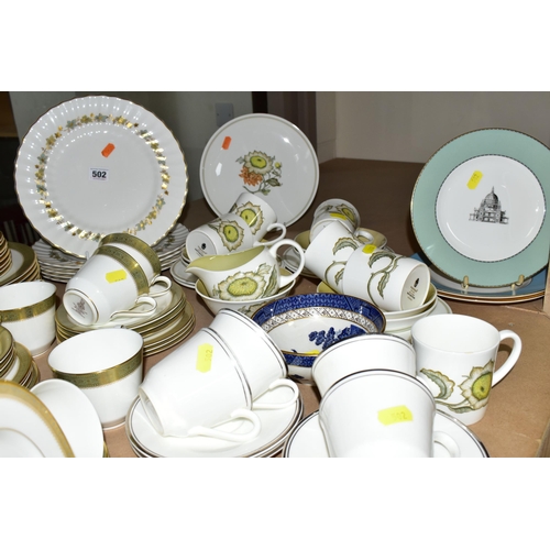 502 - A GROUP OF ASSORTED CERAMICS, comprising Royal Doulton 'Belvedere' pattern nine dinner plates, nine ... 