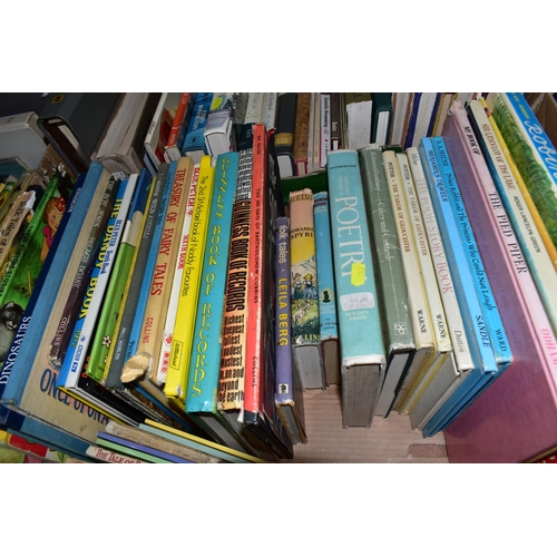 512 - FIVE BOXES OF BOOKS, one hundred to one hundred and twenty titles to include children's books, ficti... 