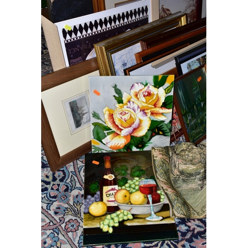 520 - A SMALL QUANTITY OF PAINTINGS AND PRINTS ETC, to include F Milner a still life study of flowers and ... 