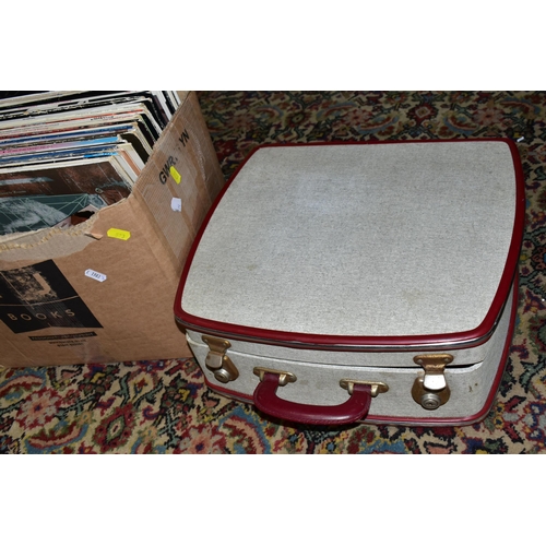 523 - TWO BOXES AND LOOSE SUNDRY ITEMS ETC, to include a vintage hand operated Singer sewing machine with ... 