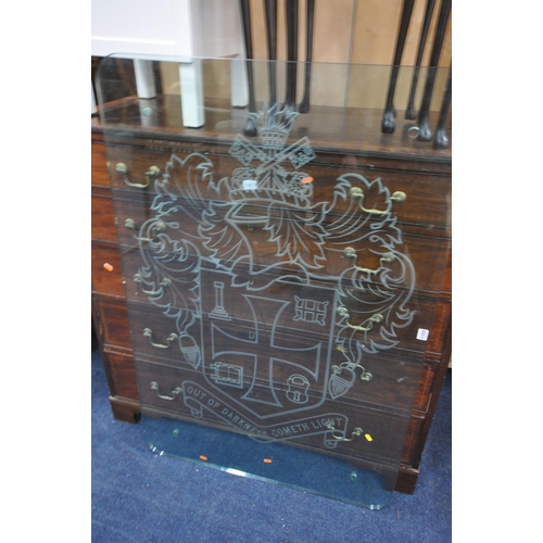 1200 - A HEAVY BESPOKE COFFEE TABLE, with an etched glass coat of arms of the City of Wolverhampton crest t... 