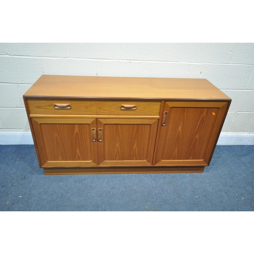 1267 - A MID CENTURY G PLAN FRESCO TEAK SIDEBOARD, with a single long drawer, and three cupboard doors, len... 