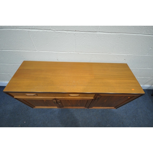 1267 - A MID CENTURY G PLAN FRESCO TEAK SIDEBOARD, with a single long drawer, and three cupboard doors, len... 