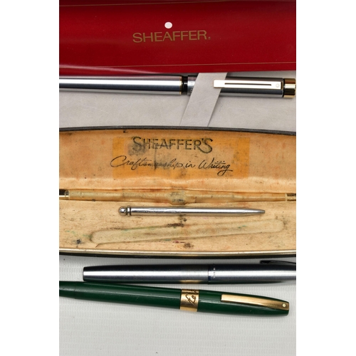 104 - A BOX OF ASSORTED 'SHEAFFER' PENS, to include a boxed three piece gold plated 'Sheaffer' set, a boxe... 