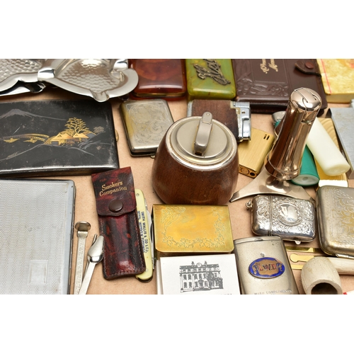 109 - A BOX OF SMOKING RELATED ITEMS, to include a cased smoking pipe, pipe signed 'Falcon made in England... 