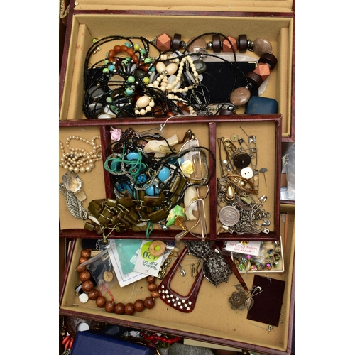 116 - A BOX OF ASSORTED ITEMS, to include a brown multi storage jewellery box with contents to include a w... 