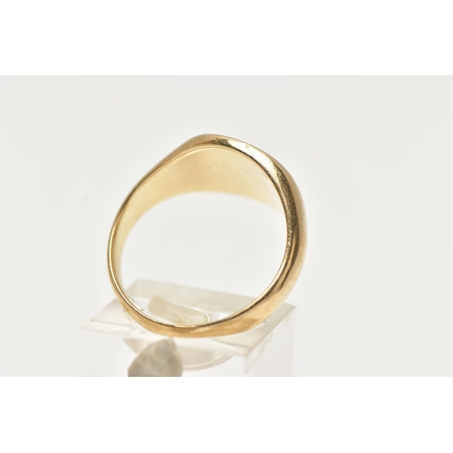 12 - A GENTS 9CT GOLD SIGNET RING, rounded square form with worn initial engraving, polished band, hallma... 