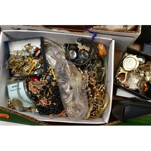 127 - A LARGE ASSORTMENT OF COSTUME JEWELLERY,  to include beaded necklaces, earrings, bracelets, brooches... 