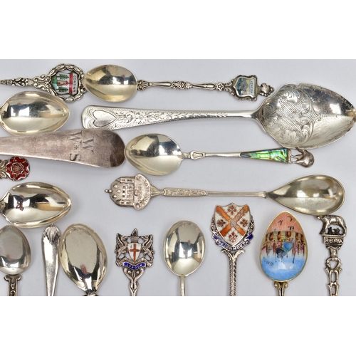 154 - A PARCEL OF ASSORTED late 18TH, 19TH AND 20TH CENTURY SILVER AND WHITE METAL SPOONS, comprising a Pe... 