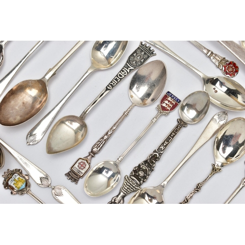 154 - A PARCEL OF ASSORTED late 18TH, 19TH AND 20TH CENTURY SILVER AND WHITE METAL SPOONS, comprising a Pe... 