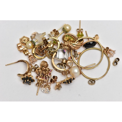 19 - A BAG OF ASSORTED YELLOW METAL EARRINGS, to include eleven pairs of stud earrings and a pair of slee... 