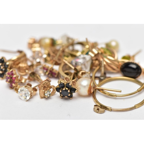 19 - A BAG OF ASSORTED YELLOW METAL EARRINGS, to include eleven pairs of stud earrings and a pair of slee... 