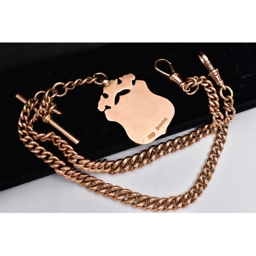 2 - AN EARLY 20TH CENTURY, 9CT ROSE GOLD DOUBLE ALBERT CHAIN AND FOB MEDAL, two graduated curb link chai... 