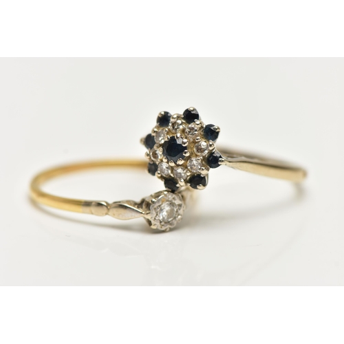 59 - TWO GEM SET RINGS, to include a diamond single stone ring, set with a round brilliant cut diamond, e... 