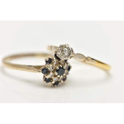 59 - TWO GEM SET RINGS, to include a diamond single stone ring, set with a round brilliant cut diamond, e... 