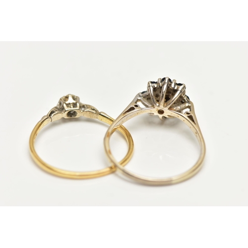 59 - TWO GEM SET RINGS, to include a diamond single stone ring, set with a round brilliant cut diamond, e... 