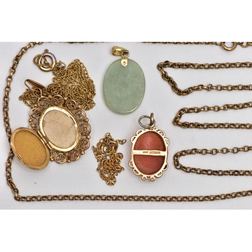 64 - A SELECTION OF JEWELLERY, to include a 9ct gold locket with chain, locket hallmarked 9ct gold London... 