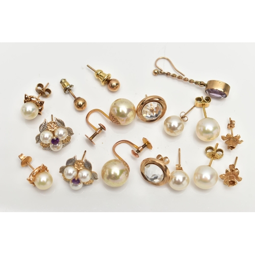 68 - A COLLECTION OF EARRINGS, to include eight pairs of ear studs and one single odd earring set with an... 