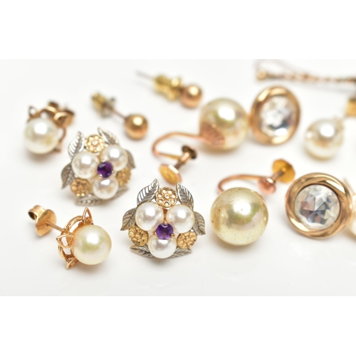 68 - A COLLECTION OF EARRINGS, to include eight pairs of ear studs and one single odd earring set with an... 