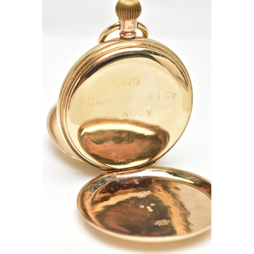 7 - A 9CT GOLD FULL HUNTER POCKET WATCH, manual wind, round white dial, Arabic numerals, subsidiary dial... 