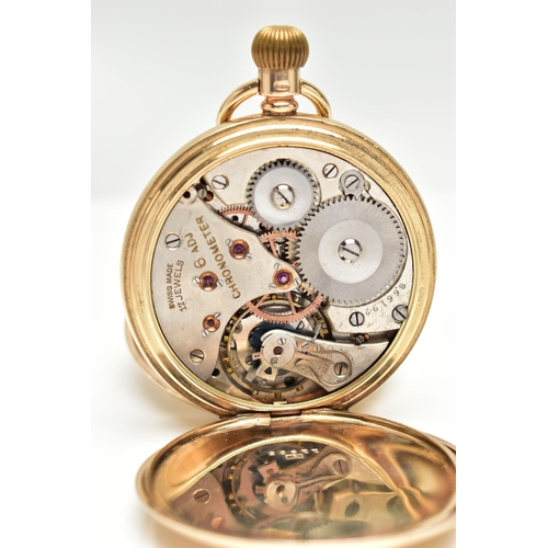 7 - A 9CT GOLD FULL HUNTER POCKET WATCH, manual wind, round white dial, Arabic numerals, subsidiary dial... 