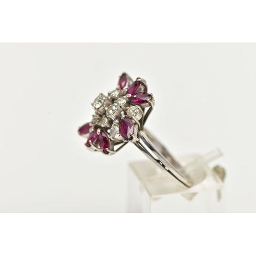 75 - AN 18CT GOLD PASTE, DIAMOND AND RUBY DRESS RING, set with a principal colourless paste, surrounded b... 