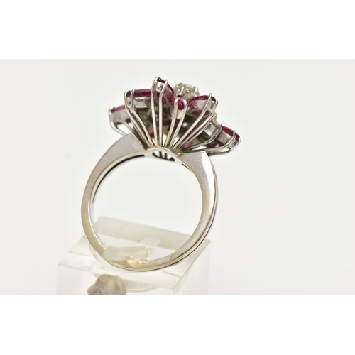 75 - AN 18CT GOLD PASTE, DIAMOND AND RUBY DRESS RING, set with a principal colourless paste, surrounded b... 