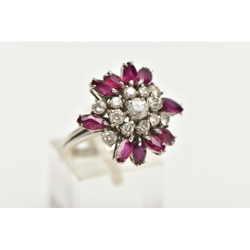 75 - AN 18CT GOLD PASTE, DIAMOND AND RUBY DRESS RING, set with a principal colourless paste, surrounded b... 