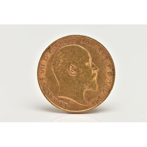 79 - AN EARLY 20TH CENTURY HALF SOVEREIGN COIN, depicting King Edward VII, dated 1908, approximate gross ... 