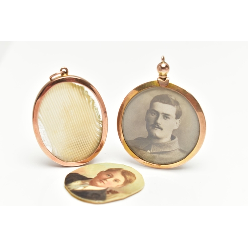 8 - TWO DOUBLE PHOTO LOCKETS, the first of an oval form, polished rose gold mount, stamped 9ct, approxim... 