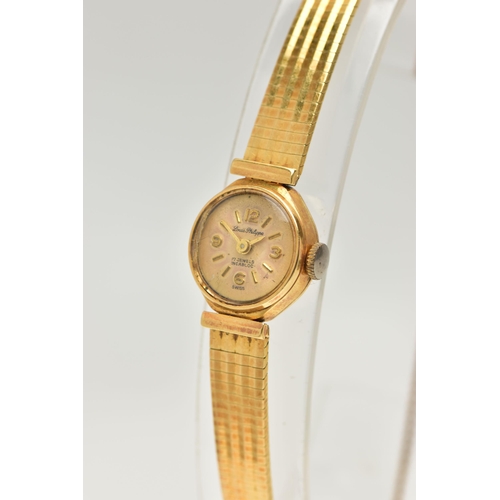 80 - A LADYS YELLOW METAL 'LOUIS PHILIPPE' WRISTWATCH, manual wind, round gold dial signed 'Louis Philipp... 