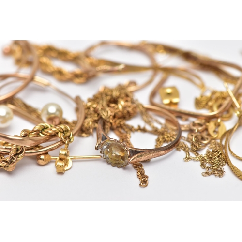 83 - A BAG OF ASSORTED YELLOW METAL JEWELLERY, to include a 9ct gold identification bracelet, polished ov... 