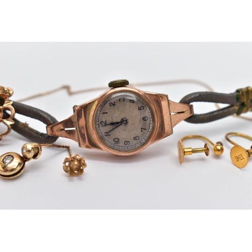 85 - A LADYS 9CT GOLD WRISTWATCH AND ASSORTED YELLOW METAL JEWELLERY, to include a ladys, rose gold wrist... 