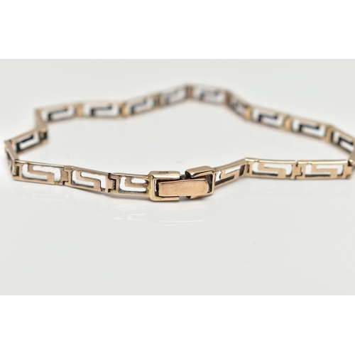 86 - A 9CT GREEK KEY PATTERN BRACELET, articulated line bracelet fitted with a folding clasp, hallmarked ... 