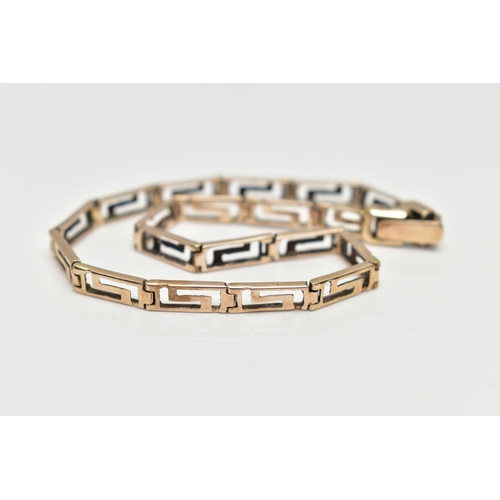 86 - A 9CT GREEK KEY PATTERN BRACELET, articulated line bracelet fitted with a folding clasp, hallmarked ... 