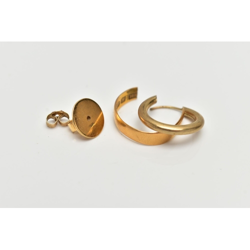 87 - A BROKEN 22CT GOLD BAND AND AN EARRING BACK, polished split band, hallmarked 22ct Birmingham, approx... 