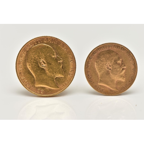 92 - A FULL AND HALF GOLD SOVEREIGN PAIR EDWARD VII  1910, full sovereign 7.98 gram, 91.67 fine, 22.05mm ... 