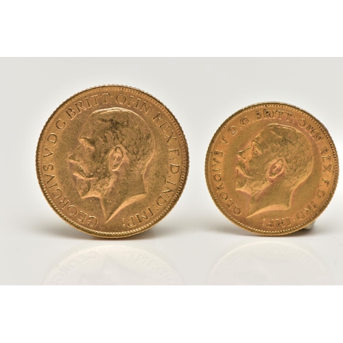 93 - A FULL AND HALF GOLD SOVEREIGN PAIR GEORGE V 1912, full 7.98 gram, 91.67 fine, 22.05mm diameter, hal... 