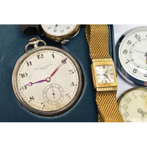 95 - AN ASSORTMENT OF WATCHES, the first a 'Smiths' pocket watch, a white metal pocket watch, signed 'Uni... 