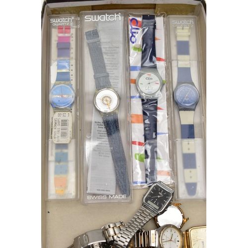 96 - A BOX OF ASSORTED WRISTWATCHES, to include a gents, boxed Citizen Automatic, '50201623, 4-R02092 RW'... 