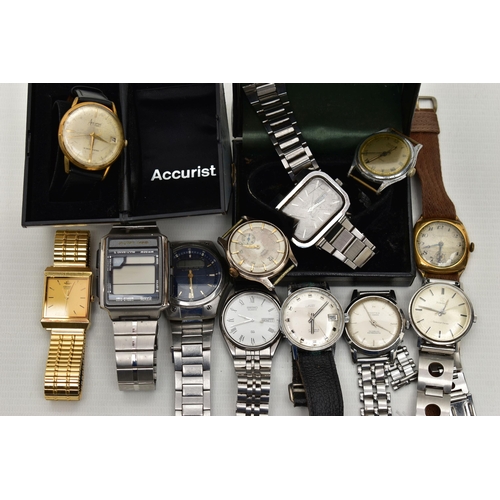 97 - A BOX OF ASSORTED WRISTWATCHES, to include a gents boxed 'Rotary 21 jewels Automatic', a boxed 'Accu... 